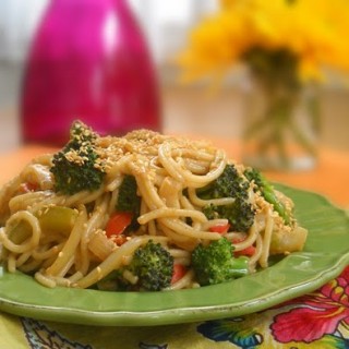 Nutty Szechuan Gluten Free Rice Noodles with Veggies