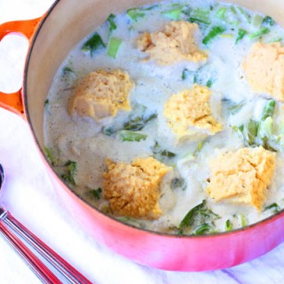 Creamy Bok Choy with Gluten-free Dumplings