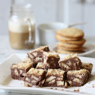 Chocolate slice with arrowroot biscuits